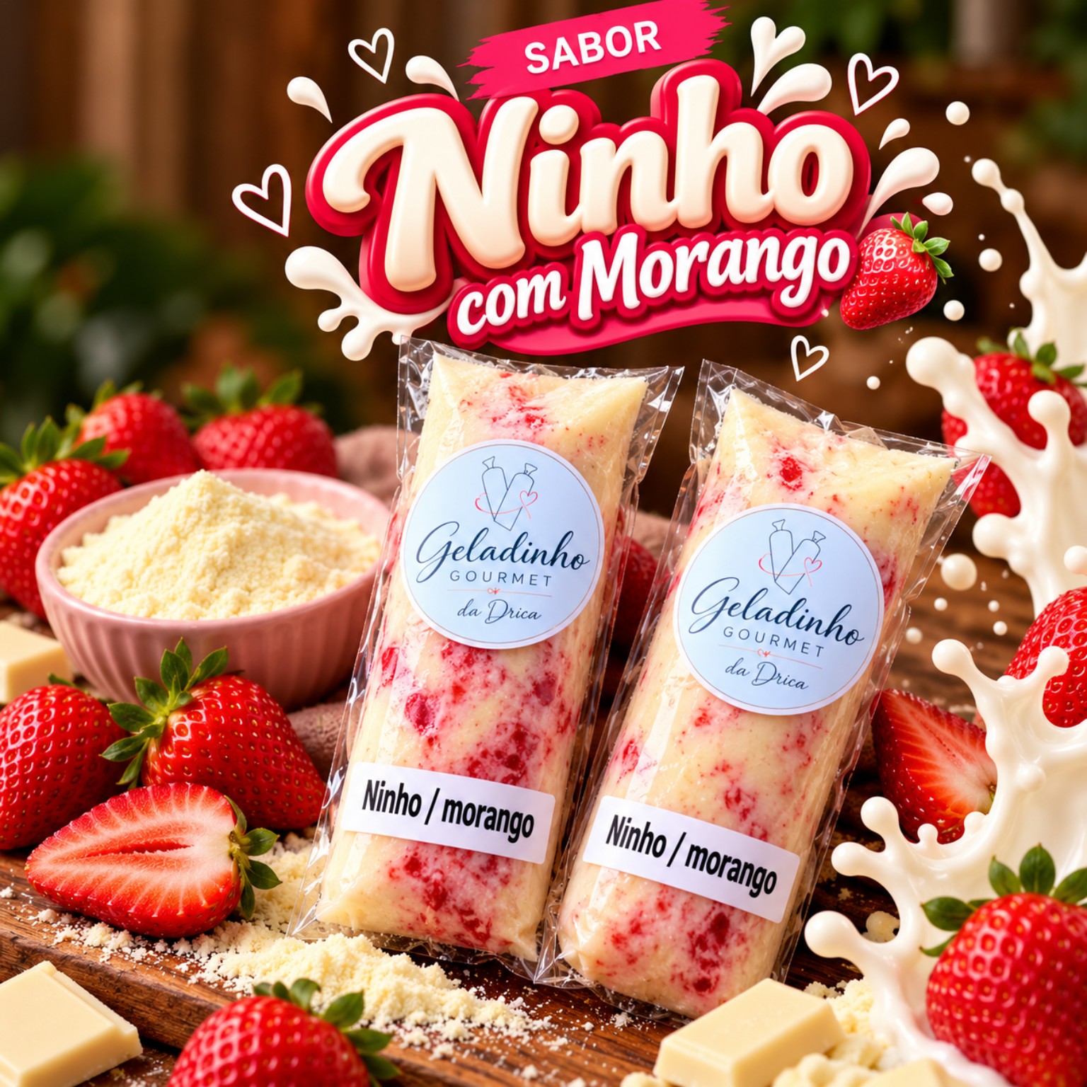 Geladinho Ninho com morango